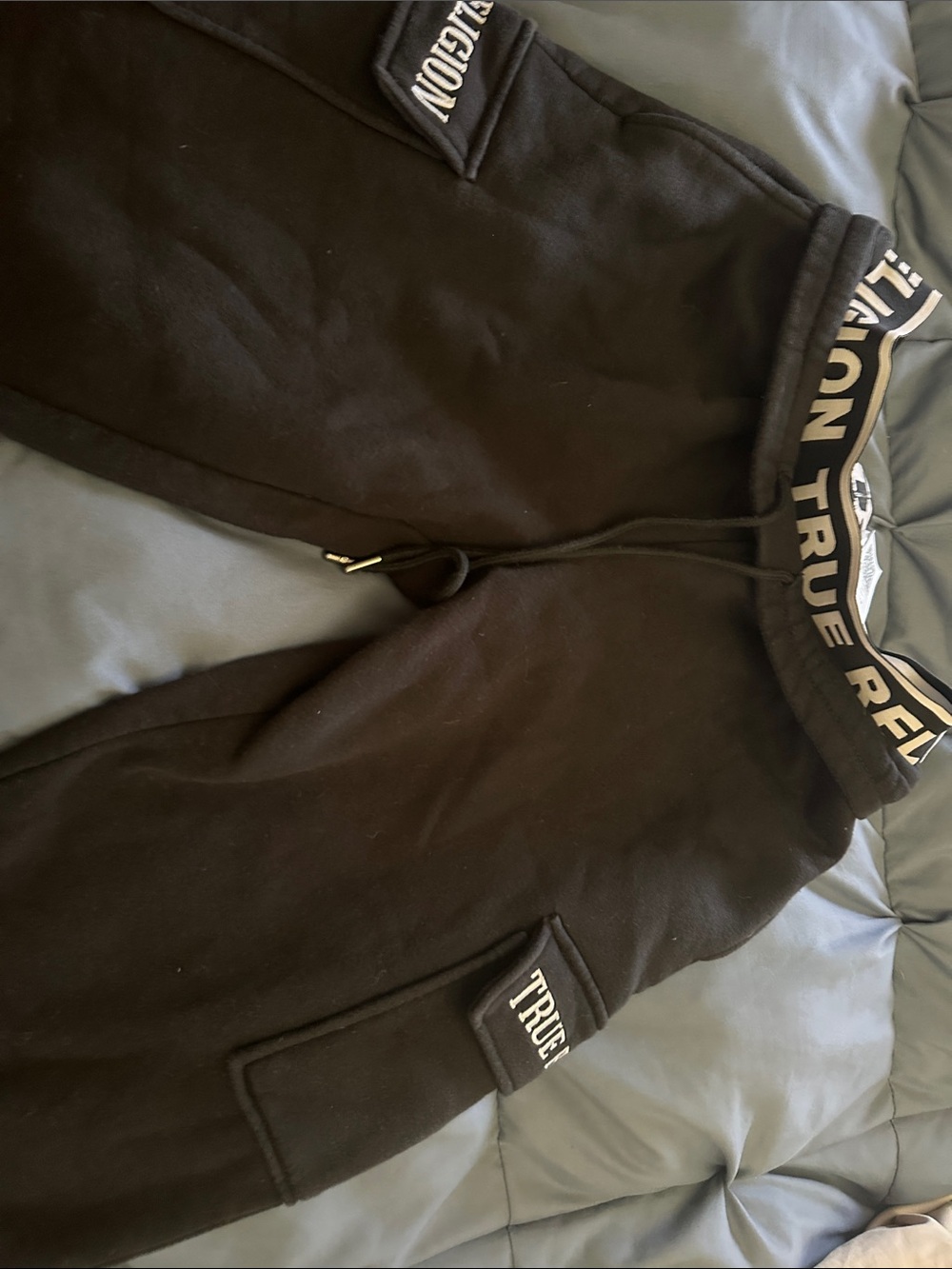True Religion Black Cargo Sweatpants with Logo Waistband - Picture 3 of 5